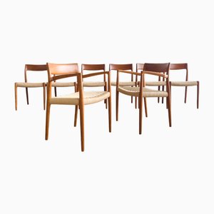 Sedie da pranzo Mid-Century n. 57 e 77 in teak di Niels O. Møller, JL Moller, Danimarca, set di 8