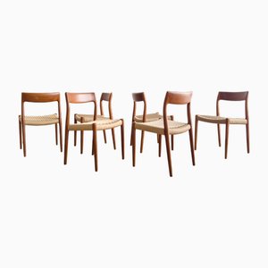 Mid-Century Danish Teak Dining Chairs # 77 by Niels O. Møller, J. L. Moller, Set of 6