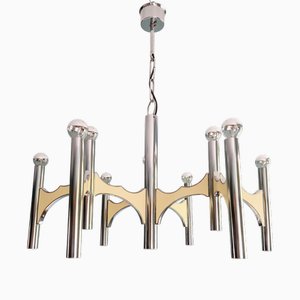 Large Space Age Chandelier in Chromed Metal attributed to Gaetano Sciolari for Sciolari, 1970s