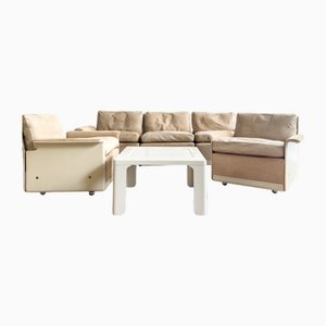 Mid-Century Modern Lounge Sofa, Armchair and Table, Sofa Set in Glass Fiber and Suede by Dieter Rams for Vitsoe, Germany, 1960s, Set of 4