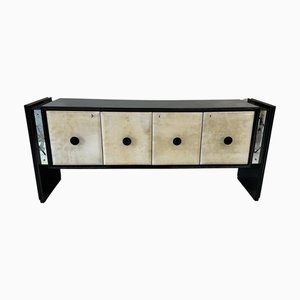 Miroirs Art Déco Sablés et Enfilade Noire, Italie, 1940s