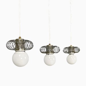 Lampes à Suspension Modernes en Métal avec Structure en Spirale, Italie, 1980s, Set de 3