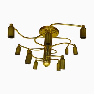 Mid-Century Modern Spiral 12-Light Brass Chandelier, 1960s
