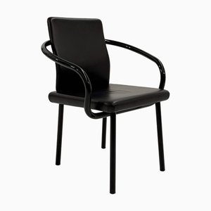 Sedia Mandarin in pelle nera di Ettore Sottsass per Knoll, anni '80