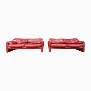 Leder Maralunga Sofa Set von Vico Magistretti für Cassina, 1980er, 2er Set
