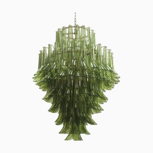 Green Murano Glass Petal Chandelier with Gold-Toned Support, Italy, 1999