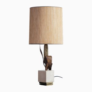 French Bronze and Travertine Table Light from Maison Charles, 1960s