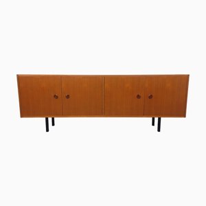 Credenza vintage modernista in teak e metallo nero, Scandinavia, anni '60