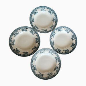 Soup Plates with Floral Borders from Moulin Des Loups Lavallière, 1930s, Set of 4