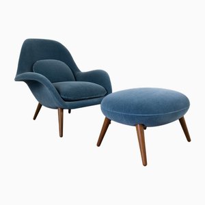 Swoon Lounge Chair and Ottoman by Space Copenhagen for Fredericia, 2021, Set of 2