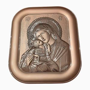 Icono de bajorrelieve de plata sobre madera preciosa, años 20 a 40