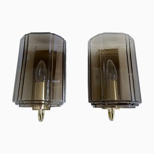 Wall Lights in Glass and Brass from Glashütte Limburg, Set of 2