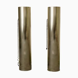 Chrome Metal Clindrical Floor Lamps, 1980s, Set of 2