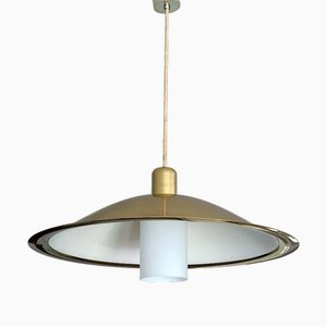 Large Scandinavian Pendant Light in Brass and Glass