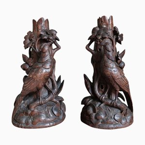 Porte-Vases Forêt-Noire Antique en Noyer avec Faisans, 1890s, Set de 2