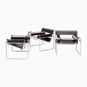 Wassily Chairs in Black Leather from Gavina, Set of 3