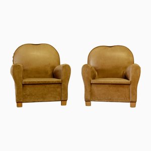 French Leather Children's Club Chairs, 1930s, Set of 2