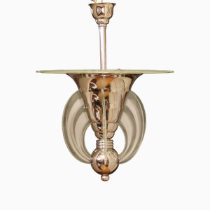 French Art Deco Pendant Lamp in Metal and Glass by Henri Petitot for Maison Petitot, 1930s