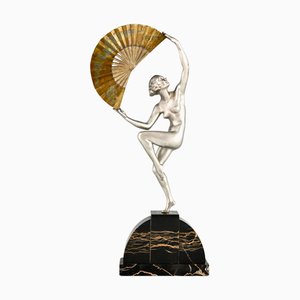 Marcel Bouraine, Art Deco Fächertänzer Akt, 1925, Bronze auf Marmorsockel