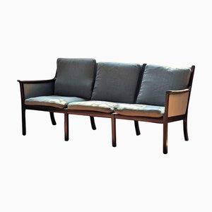 Mid-Century Modern Three-Seater Sofa in Mahogany Frame by Poul Jeppesens, 1950s