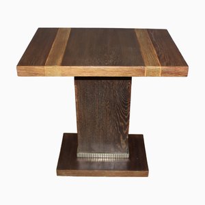 Art Deco Säulentisch aus Eiche & vernickelter Bronze, 1930er