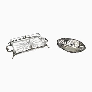 Scodella Art Nouveau in argento e cristallo con scatola di Christoph Widmann, anni '20, set di 2