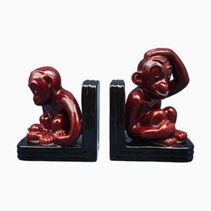 Art Deco Ceramic Monkey Bookends by Michael Powolny for Wiener Keramik, Austria, 1920s, Set of 2