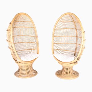 Rattan Egg Sessel, 1970er, 2er Set