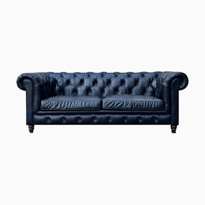 Divano Chesterfield a tre posti in pelle nera, anni '60