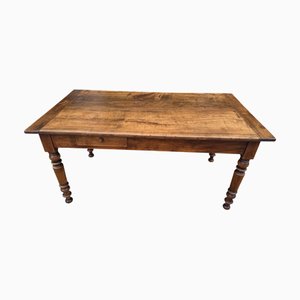 Louis Philippe Walnut Farmhouse Table with Drawers, 19th Century