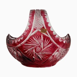 Handcarved Lead Crystal Basket Bowl, 1970s