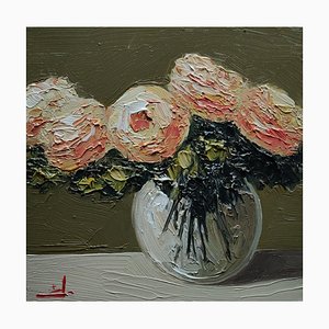 Vivek Mandala, Rosa Rosen, Öl auf Leinwand