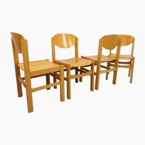 Sillas minimalistas de madera de haya, años 80. Juego de 4