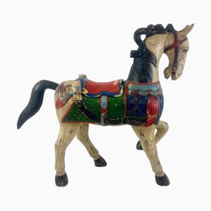 Cavallo in legno intagliato e dipinto a mano, XIX secolo