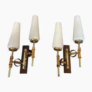 Appliques Murales Mid-Century Moderne en Bambou et Verre, Italie, 1950s, Set de 2