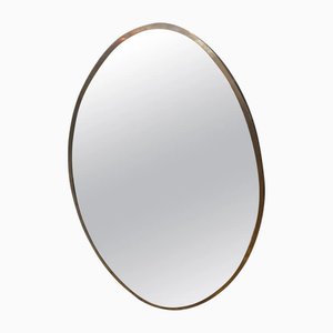 Mid-Century Modern Italian Oval Wall Mirror in Brass, 1950s