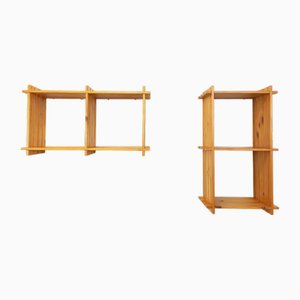 Vintage Pine Wall Shelves in the style of Maison Regain, 1980s, Set of 2