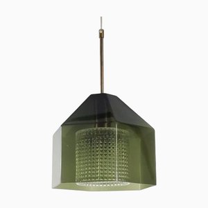 Lampada a sospensione Mid-Century moderna in vetro e ottone di Carl Fagerlund per Orrefors, Svezia, anni '60