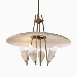 Mid-Century Modern Brass Pendant Chandelier in style of Arteluce, Italy, 1950s