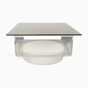 Table Basse Style Space Age Vintage en Verre Illuminé et Verre Acrylique, Italie, 1970s