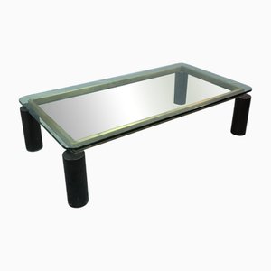 Mesa de centro italiana de vidrio, latón y hierro, años 70