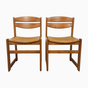 Sedie a slitta vintage in faggio e canna, anni '70, set di 2