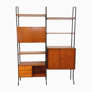 Vintage Italian Modular Double Shelf Bookcase in Teak and Metal, 1960s