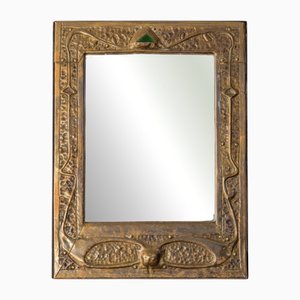 Art Nouveau / Jugendstil Hammered Brass Mirror, Early 1900s