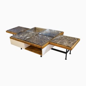Coffee Table with Steel Base and Oak and Grey Marble Frame, 1970s