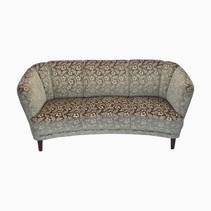 Danish Three-Seater Curved Sofa in Green Furniture Velour and Beech Legs, 1960s
