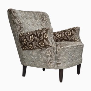 Fauteuil Vintage en Velours Vert Clair et Pieds en Teck, Danemark, 1960s