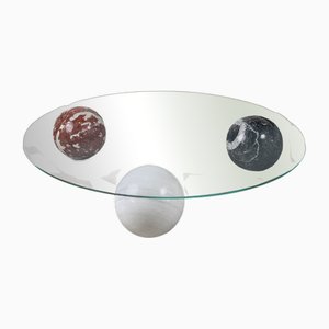 Mesa italiana con esferas de mármol tricolor, años 90