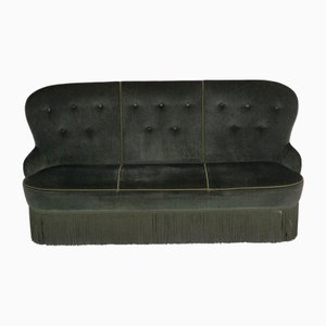 Danish Three-Seater Sofa in Furniture Velour and Beech Wood Legs, 1970s