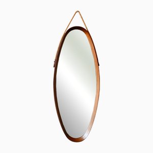Large Italian Wood and Rope Oval Mirror, 1960s